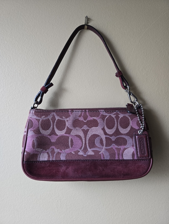 Coach Handbags - Coach Burgundy Suede Signature Demi Hampton Shoulder Bag Y2K